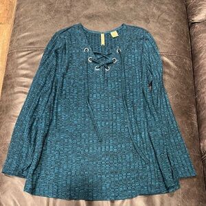 Chenault Teal Lace-Up Women's Top
